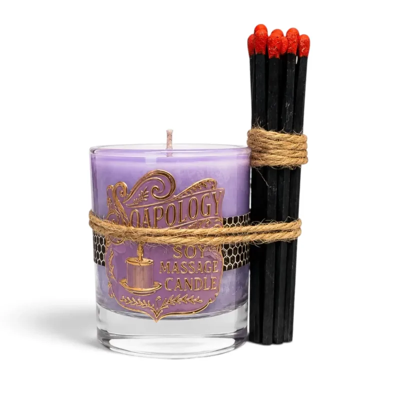 Vintage Style Soy Massage Candle w/ Handmade Matches – Lavender