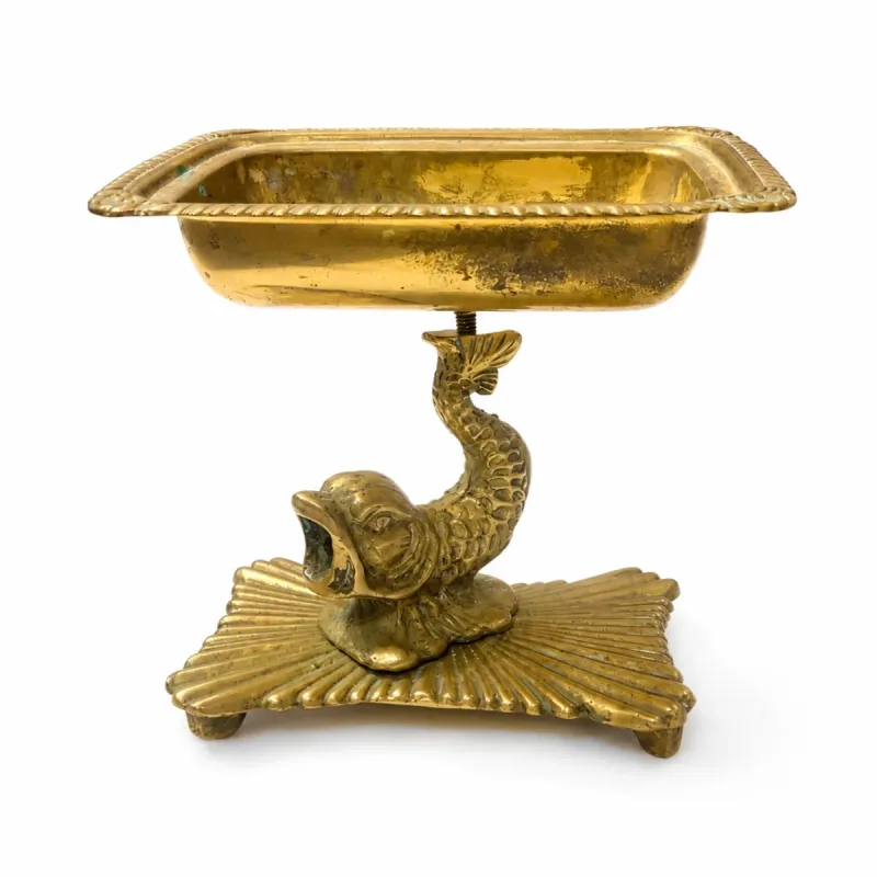 Finnegan Vintage Brass Fish Pedestal Dish