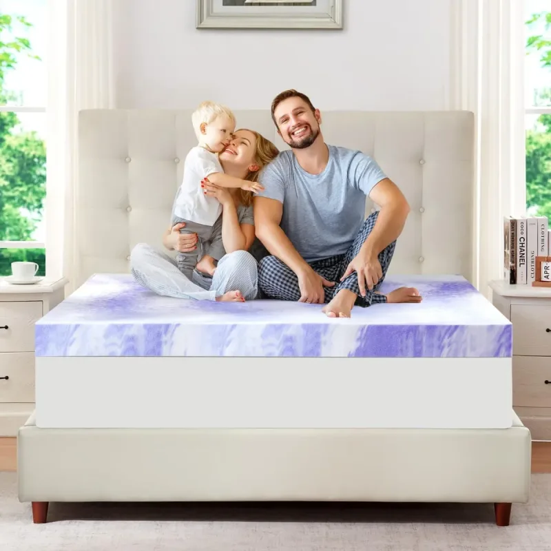 ELEMUSE Ventilated Memory Foam Topper - Cooling Gel Swirls, Pressure Relief & CertiPUR-US