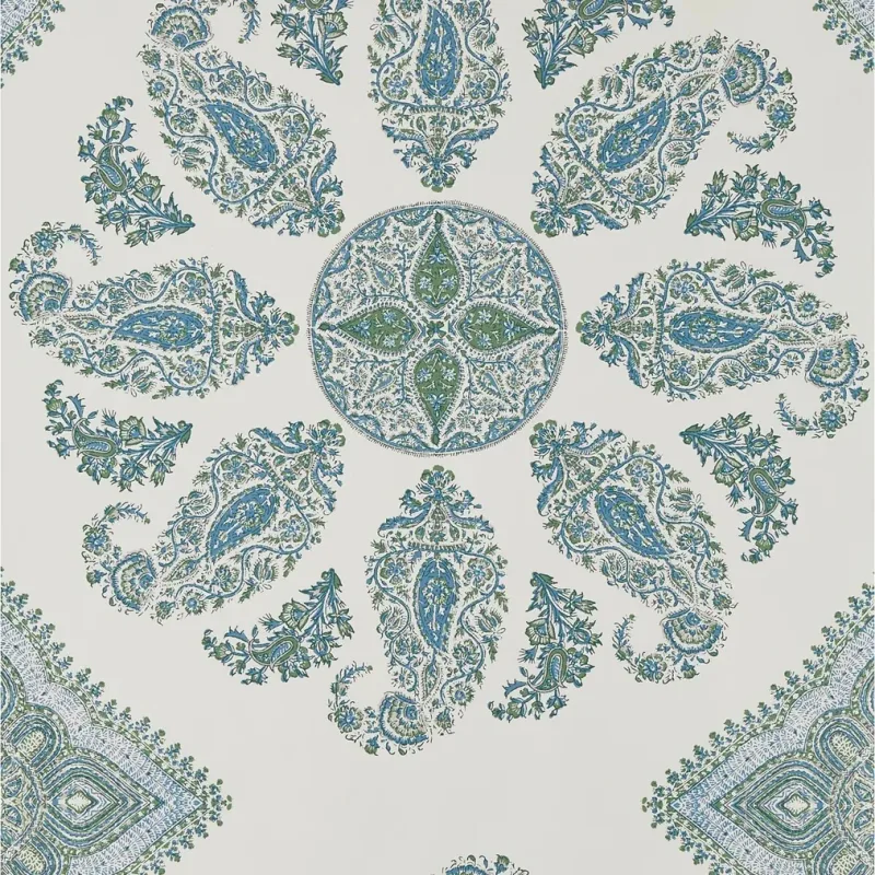 Samarkand Wallpaper | Blue/Green on White