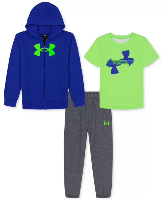 UA 3-Piece Rival Printed Fleece Hoodie, Logo T-Shirt & Joggers Set- Royal Blue