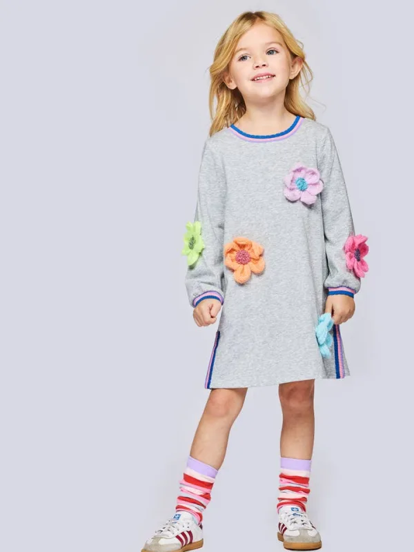 Long Sleeve 3D Flowers Dress