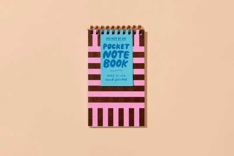 And Here We Are - Riviera Letterpress Pocket-size Spiral Notebook - Made in USA - Modern Stripe - - Stocking stuffer, Holiday, Gift Guide