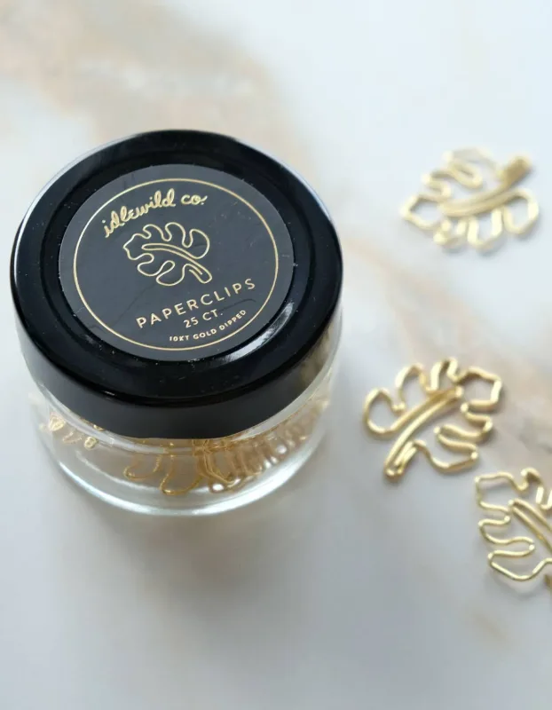 Idlewild Co. - Gold Plated Paper Clips (Jar of 25) | Monstera