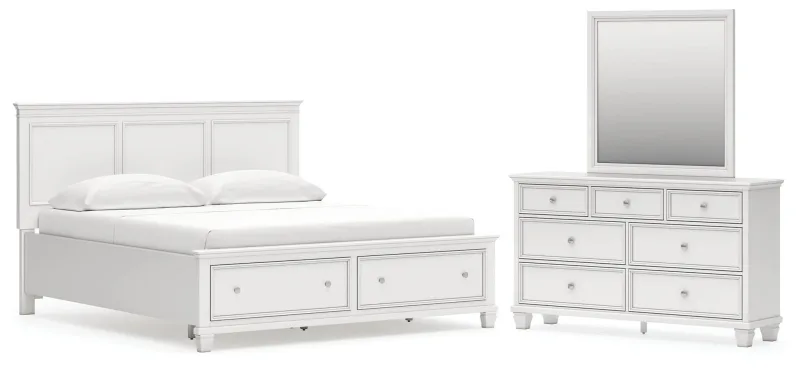 Fortman California King Panel Storage Bed, Dresser and Mirror