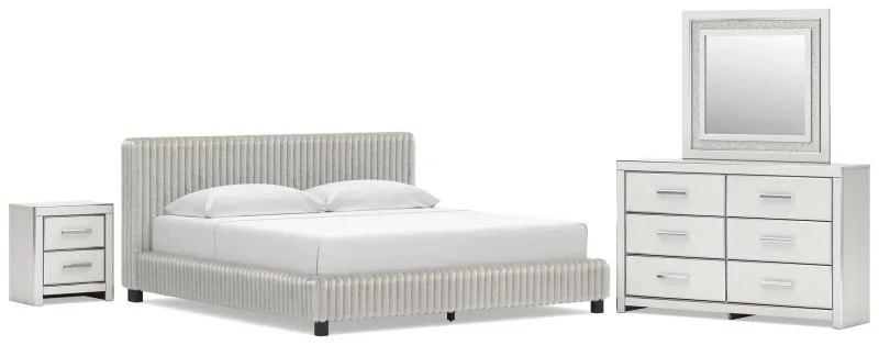 Birmonton King Upholstered Bed, Dresser, Mirror and Nightstand