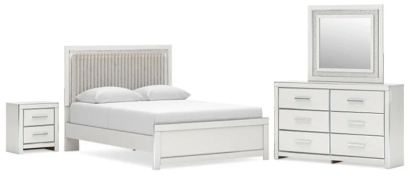 Birmonton Queen Upholstered Panel Platform Bed, Dresser, Mirror and Nightstand