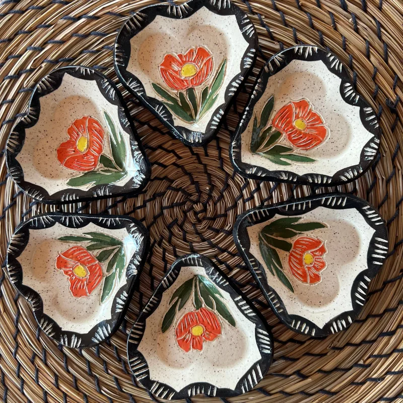 Floral Sgraffito Heart Trinket Dish