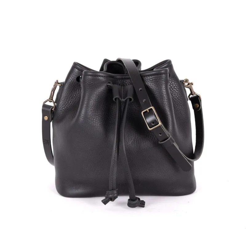 ABBY LEATHER BUCKET BAG - BLACK | BLACK STRAPS