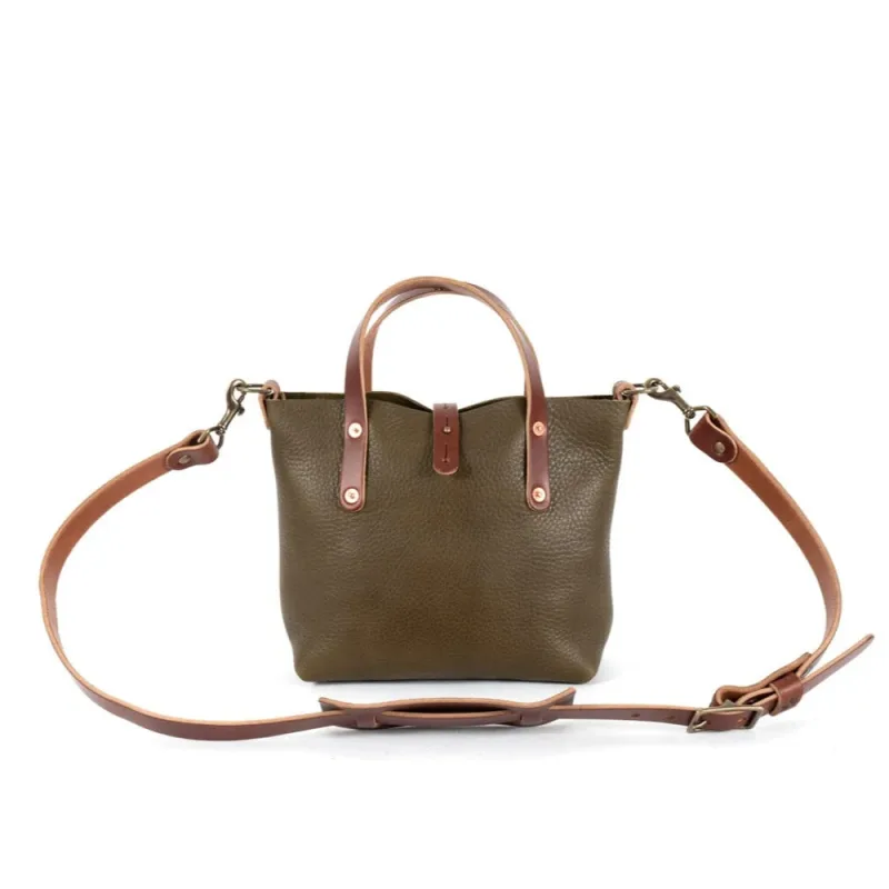 AVERY LEATHER TOTE BAG - MINI CROSSBODY - OLIVE | SADDLE STRAPS