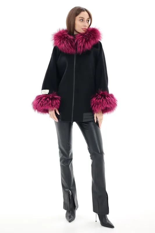 SagaFurs Silver Fox Cashmere Blend Coat