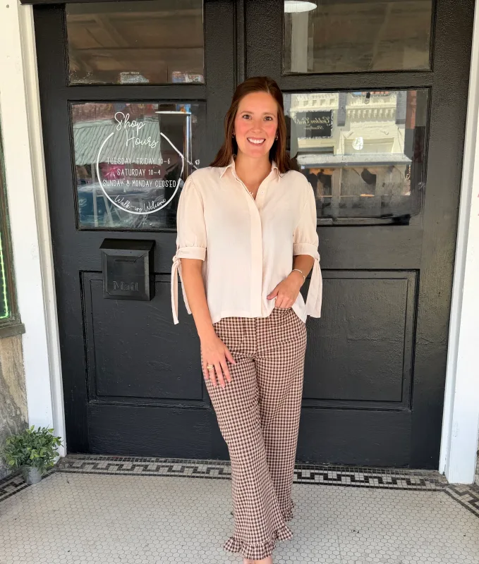Gingham Ruffed Hem Pants
