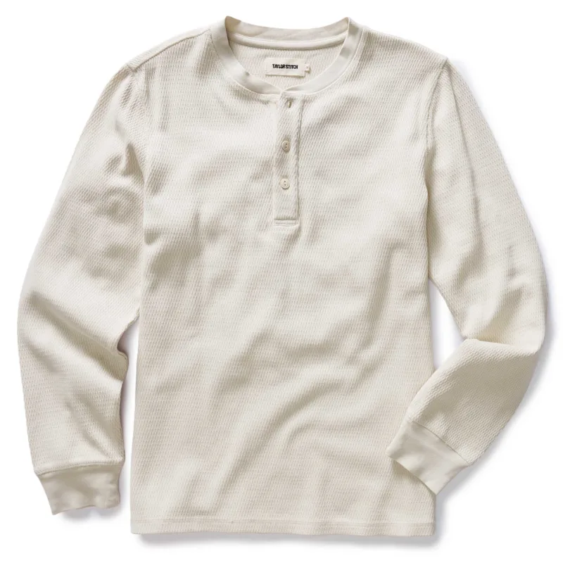 The Organic Cotton Henley in Vintage White Waffle