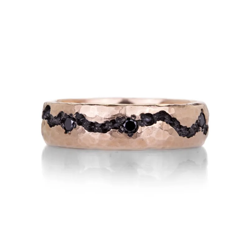 14k Rose Gold Fissure Band with Black Diamonds