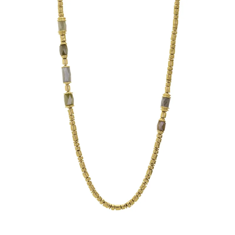 Gold Hinged Bead Necklace with Gray Diamonds