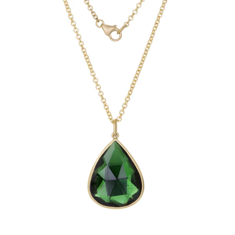 Teardrop Green Tourmaline Pendant Necklace