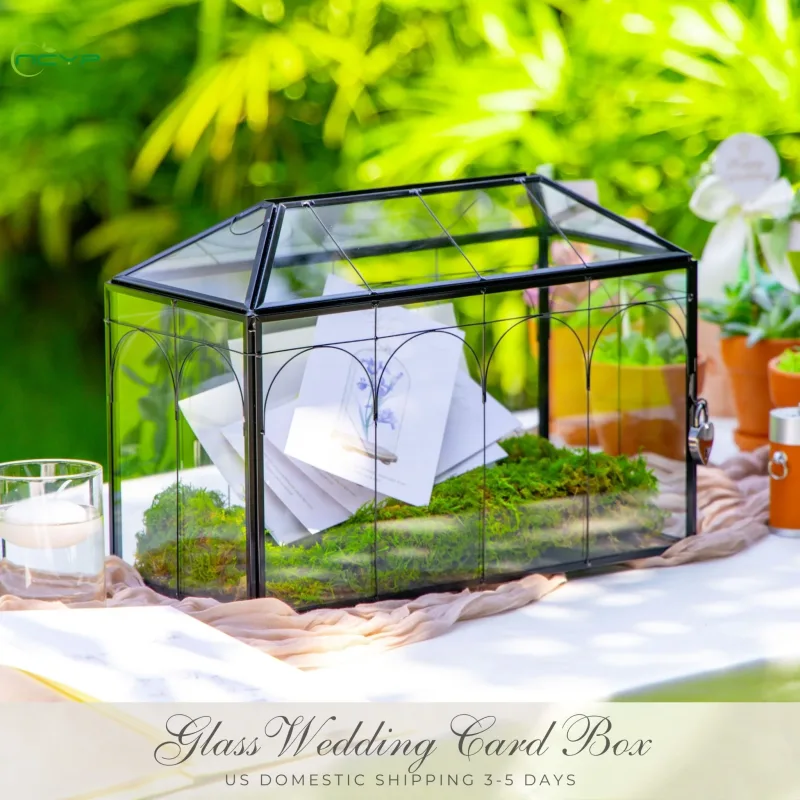 12.6"Handmade Black Wedding Card Box with Slot and Lock, Size Large, for Reception BG02L3